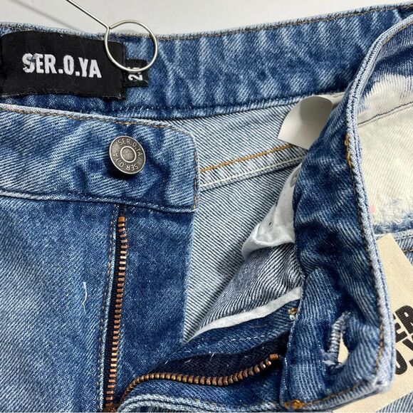 NWT SER.O.YA Lex Olympia Bleached Raw Hem Jean Shorts Size 24 Retrofete - Picture 9 of 13